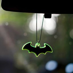 Premium Batman Green fluorescent DoubleLayer car Mirror Hanging with Metal Chain Car Hanging Ornament-image-7