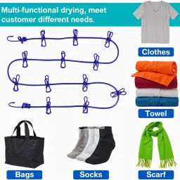 kaksham Elastic Cloth Drying Rope with 12 Non-Slip Clips & Dual-Sided Steel Hooks Cast Iron Clothesline image 2