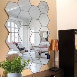 20 Hexagon With 10 Butterflies Silver (Each Piece Size 10.5 cm x 12.1 cm) 3d Hexagon Mirror Wall Stickers, 3d Mirror Stickers, 3d Mirror Stickers For Wall Large Size, 3d Acrylic Stickers.-image-1