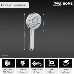 ProHome Luxury Flow Round Hand Shower Multi-flow, Air Effect, Rubit Cleaning for Bathroom Round Shape Multi Flow image 3
