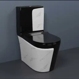 lurexa C014 Premium Shining Black commode with White Marble Finish and Round Flush Button Western Commode image 2