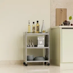 3-Tier Kitchen Storage Trolley Rack with Wheels Rolling Cart Plastic Kitchen Trolley-picture-23