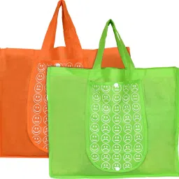 Shopping Grocery Bags Foldable, Washable Grocery Tote Bag with One Small Pocket, Eco-Friendly Purse Bag Fits in Pocket Waterproof & Lightweight (Set Of 2,Orange & Green) Pack of 2 Grocery Bags-7