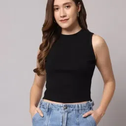 Casual Sleeveless Solid Women Black Top-image-29