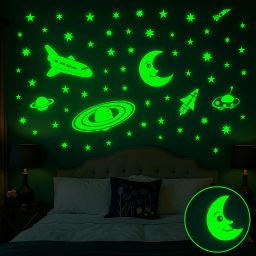 25 cm Glow in the Dark Galaxy of Stars with Moon Radium Night Wall Stickers Self Adhesive Sticker-image-70