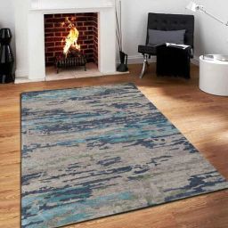 saraswati global Brown & Blue Abstract Viscose 3 ft x 5 ft Hand Tufted Carpet-picture-38