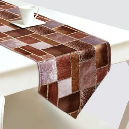 DREAM WEAVERZ Brown & White Abstract Printed Table Runner image 1