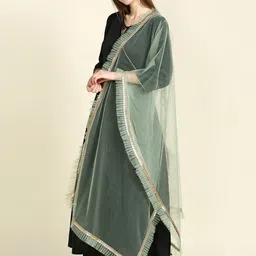Dupatta Bazaar Ruffle Embellished Border Net Dupatta image 3