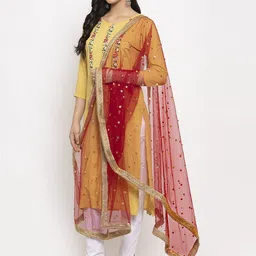 Clora Creation Red & Gold-Toned Embroidered Dupatta with Sequinned image 3
