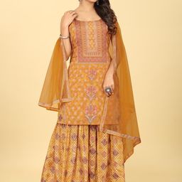 Riti Ethnic Motifs Printed Regular Sequinned Kurti with Sharara & Dupatta image 2