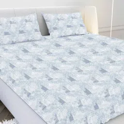 mayfair homes london Blue Floral 210 TC Cotton Super King Bedsheet with 2 Pillow Covers-picture-28
