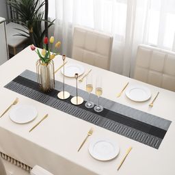 HOKIPO Brown Striped PVC Table Runner-13