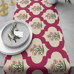 India Circus by Krsnaa Mehta Red & Beige 230 GSM Poppy Flower Scarlet Printed Table Runner-18