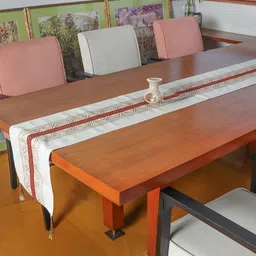 ZEBA Beige & Red Floral Embroidered Table Runner-36