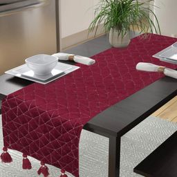 eyda Adults Unisex Maroon Solid Quilted Table Runner with Tassels-22