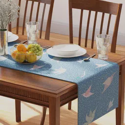 PETAL HOME Blue Gondi Bird Printed Pure Cotton Rectangular Table Runners-27