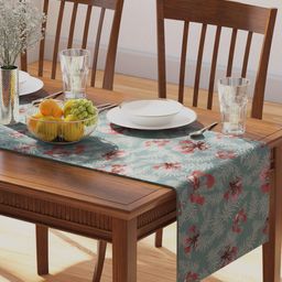 PETAL HOME Teal Ponciana Printed Pure Cotton Table Runners-12