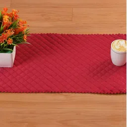 HOMADORN Maroon Quilted Table Runner-image-0