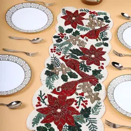 YWULY White & Maroon Beaded Table Runner-53