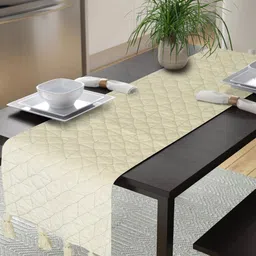 eyda Cream-Coloured Solid Quilted Table Runner-56
