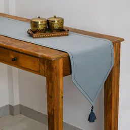TARAN LIVING Grey Pure Cotton Rectangle Table Runner-40