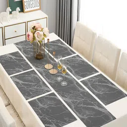 HOKIPO 7 Pieces Black 6 Seater Tablemats with Table Runner-49