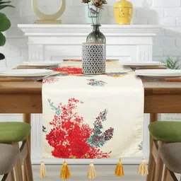 LUSH & BEYOND Cream & Red Floral Printed Pure Cotton Table Runner-picture-18