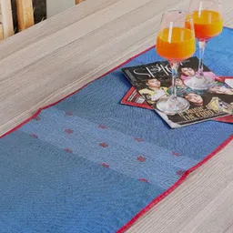 ArtEastri Blue & Red Woven Design Pure Cotton Table Runner-44