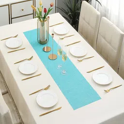 HOKIPO Blue Rectangular Table Runner-37