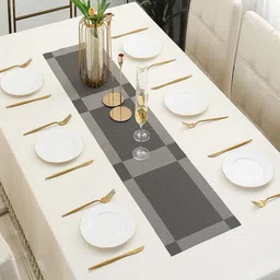HOKIPO Grey Geometric Printed Rectangular Table Runner-6