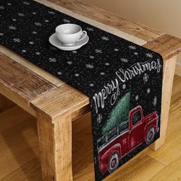 Arrabi Black & Red Printed 4-Seater Table Runner-5
