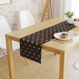 S9home by Seasons Coffee Brown & Blue Geometric 6 Seater Table Runner-55