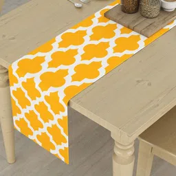 HOMEMONDE Yellow & White Printed Pure Cotton 6-Seater Table Runner-37