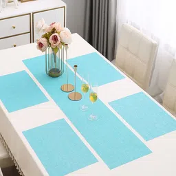 HOKIPO Blue 5 Pieces Table Placemats With Runner-41
