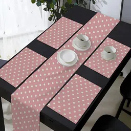 OASIS Pink & White 5 Pieces Printed Cotton Table Mats with Runner-image-94