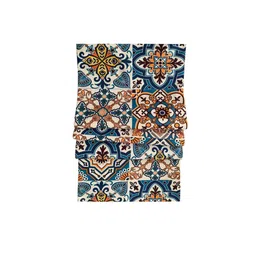 Tasseled Home Cream-Colored Blue Casablanca Printed Rectangular Table Runner image 3