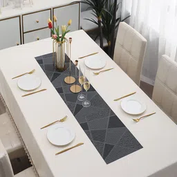 HOKIPO Black Abstract Printed Rectangular Table Runner image 5