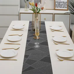 HOKIPO Black Abstract Printed Rectangular Table Runner image 5