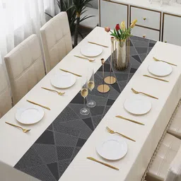 HOKIPO Black Abstract Printed Rectangular Table Runner image 3