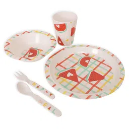 MiArcus White & Red 5 Pieces of Printed Dishwasher safe Melamine Matte Dinner Set-11