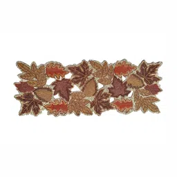 YWULY Brown & Beige Beads Embellished Abstract Shape Table Runner image 1
