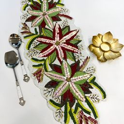 YWULY Green & White Embellished Abstract Shaped Table Runner image 1