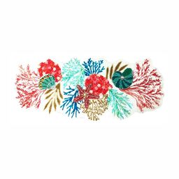 YWULY Green & Red Floral Beads Embellished Abstract Shaped Table Runner image 1
