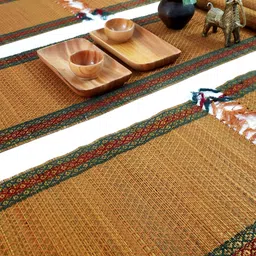 Peepul Tree Rust & Green 7 Pieces Geometric Printed Grass Table Linen Set image 1