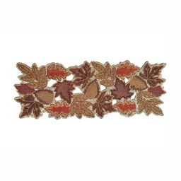 YWULY Brown & Beige Beads Embellished Abstract Shape Table Runner image 2