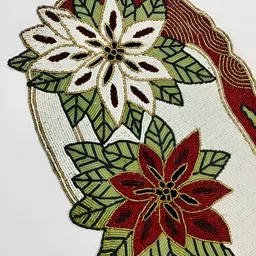 YWULY Green & Maroon Embellished Abstract Shaped Table Runner image 3