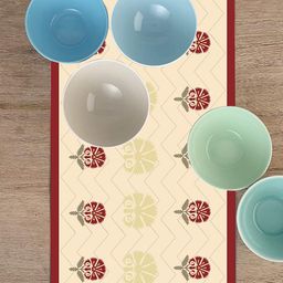 homewards Red & Cream-Colored Floral Printed Table Runner image 4