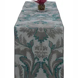 Perenne Design Grey & Green Floral Printed Rectangle Pure Cotton Table Runner image 5