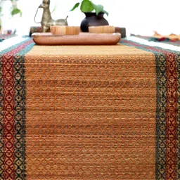 Peepul Tree Rust & Green 7 Pieces Geometric Printed Grass Table Linen Set image 5