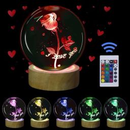Galaxy Universe Crystal Rose Ball 3D Glass Light Wood Base, Home Decoration Night Lamp-17